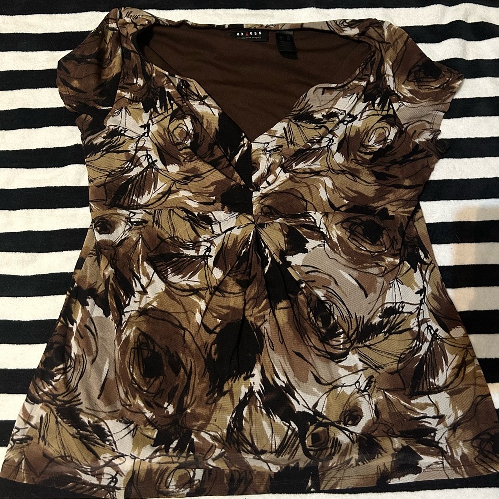 Y2K Axcess Brown and Black Floral Blouse
